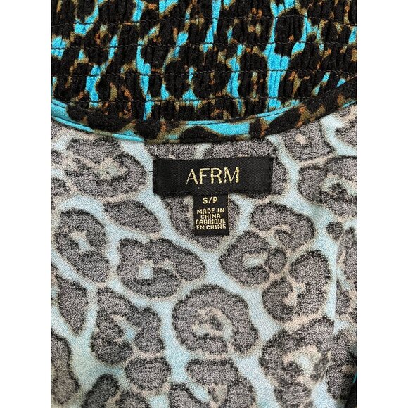 AFRM Blue Leopard Print Mini Dress Smocked Waist Long Sleeve Size SP Revolve - Picture 7 of 12